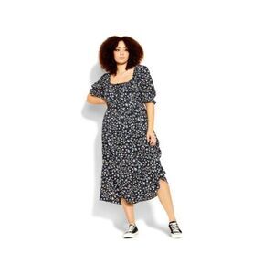 CCX Womens Black Front Square Back Pouf Sleeve Maxi Fit + Flare Dress Plus S\16